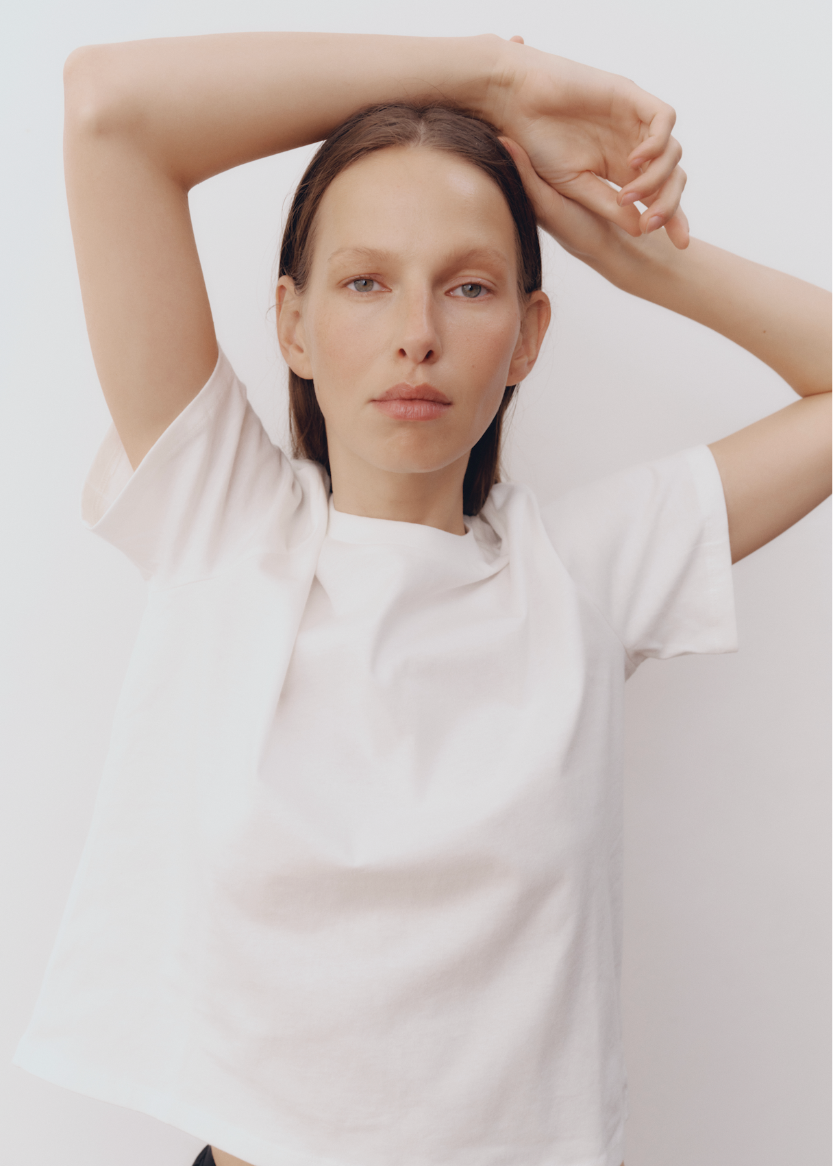 Model wearing Hunter Top in Orchid — lightweight boxy cotton tee, All My Love