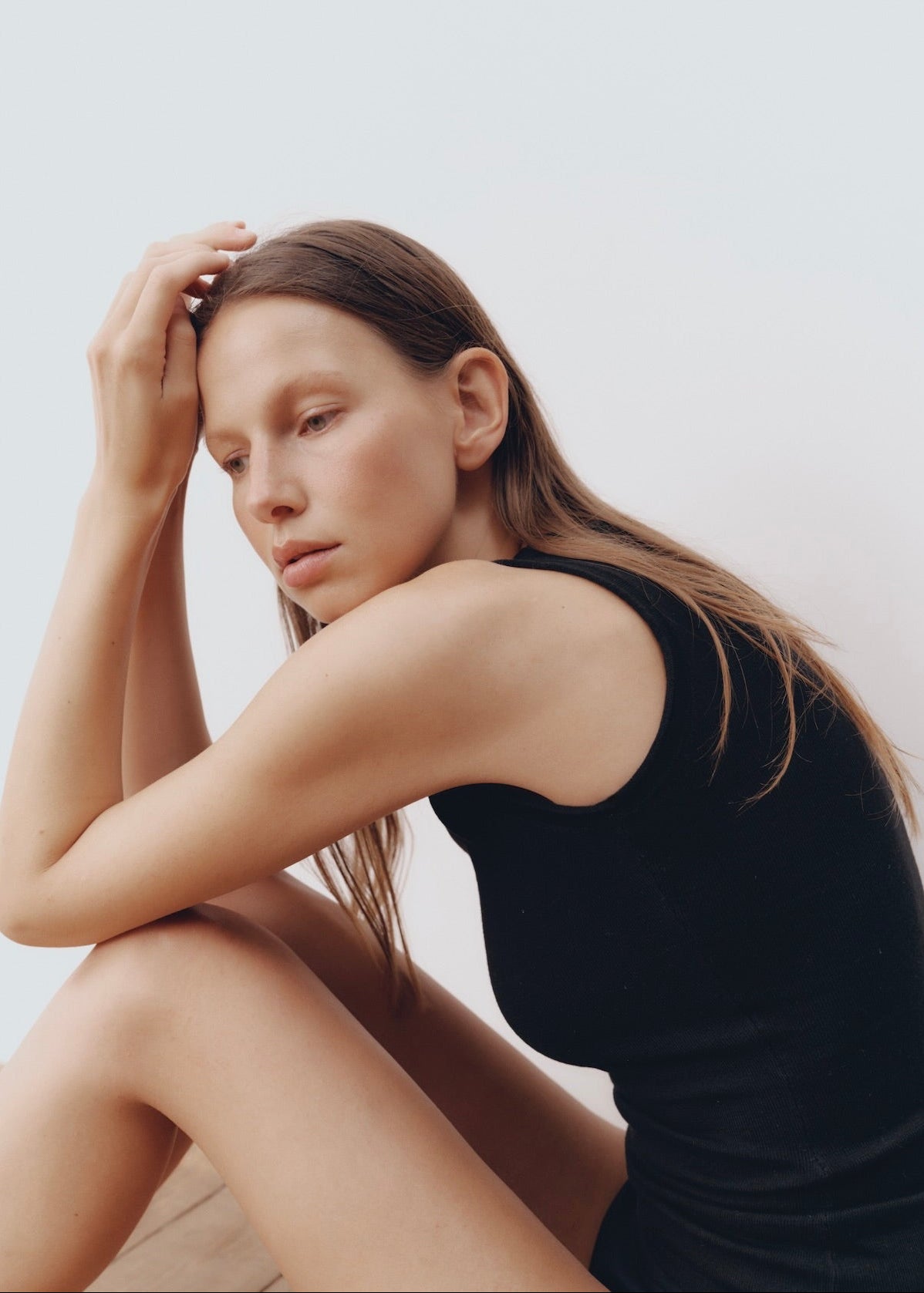 Model wearing Maddie Top in Onyx — knit tank, All My Love