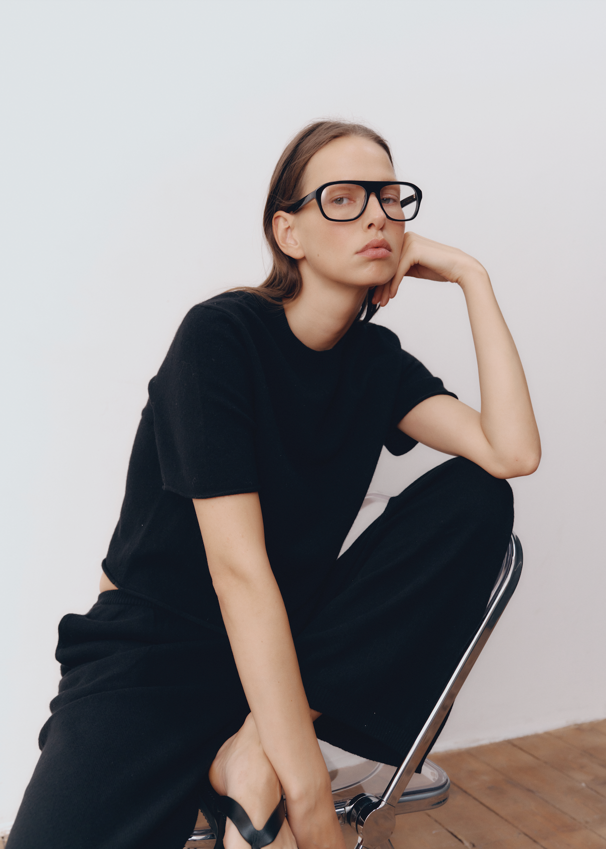 Model wearing Ava Top in Onyx — cashmere top, All My Love