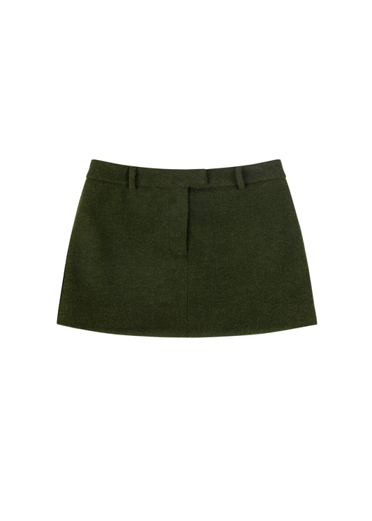 Daisy Skirt in Pine — structured mini skirt, front view, All My Love