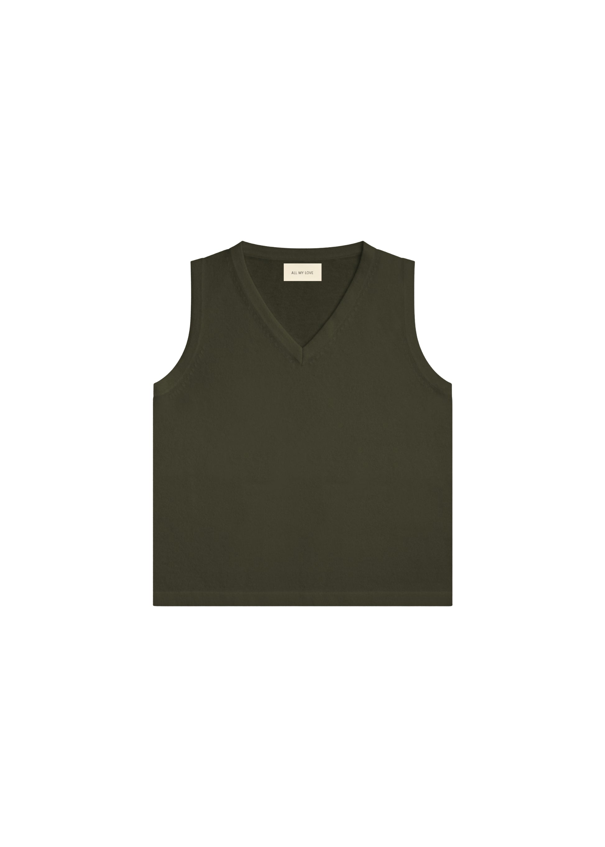 Emily Top in Olive — cashmere tank, front view, All My Love