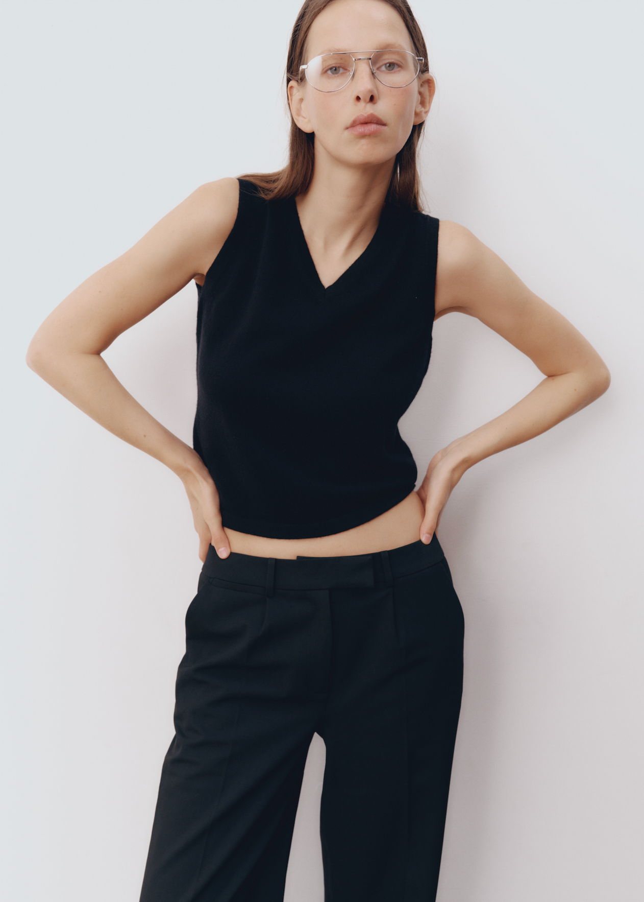 Model wearing Emily Top in Onyx — cashmere top, All My Love