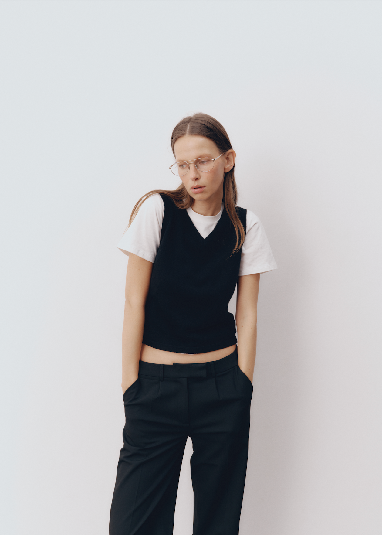 Model wearing Emily Top in Onyx — cashmere top, All My Love