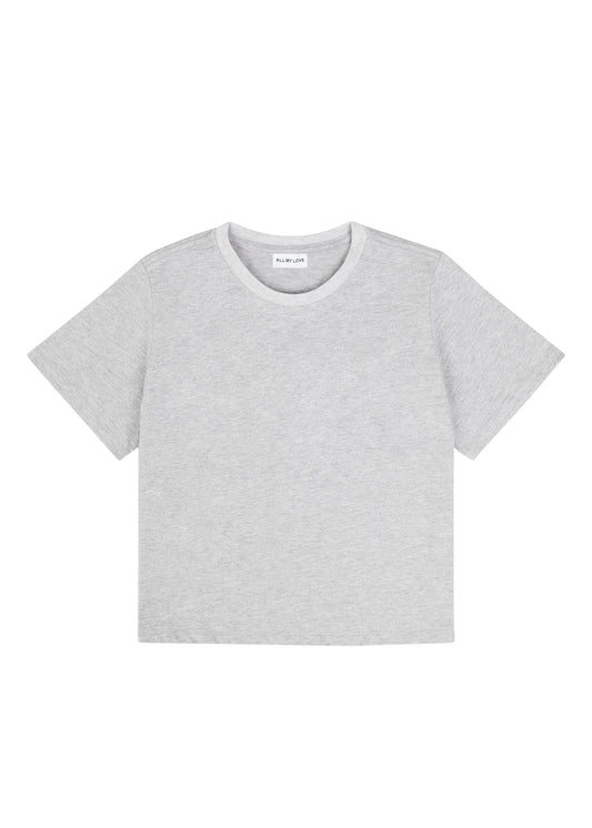 Hunter Top in Light Heather Grey — lightweight boxy cotton tee, front view, All My Love