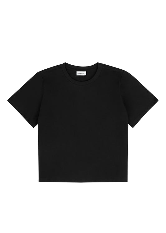 Hunter Top in Onyx — lightweight boxy cotton tee, front view, All My Love