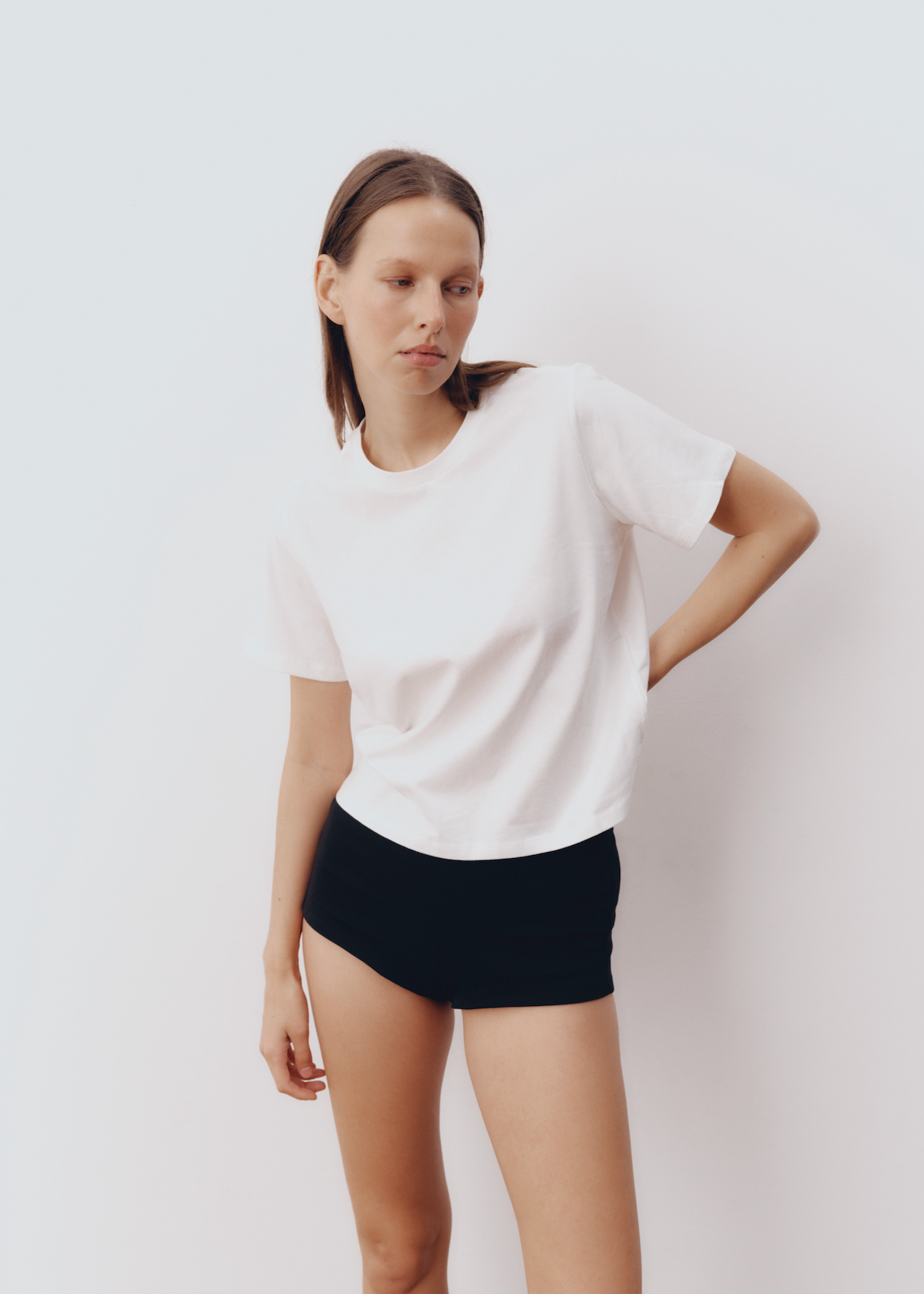 Model wearing Hunter Top in Orchid — lightweight boxy cotton tee, All My Love