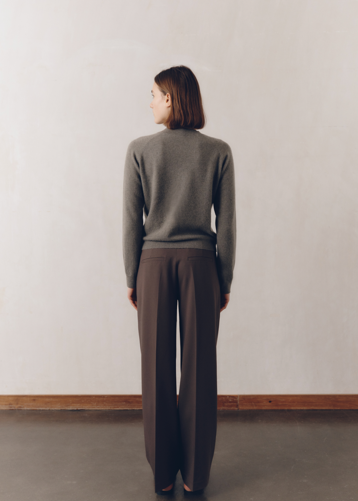 Model wearing Jess Sweater in Taupe — cashmere sweater, All My Love