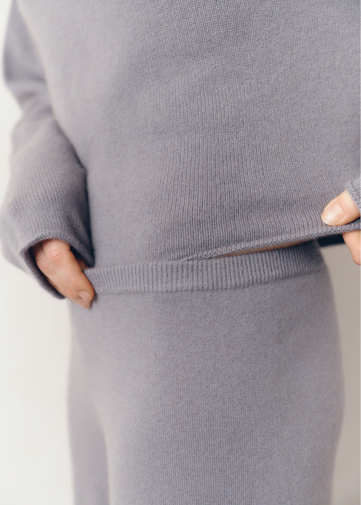 Katie Pants in Cloud — cashmere trousers fabric detail, All My Love