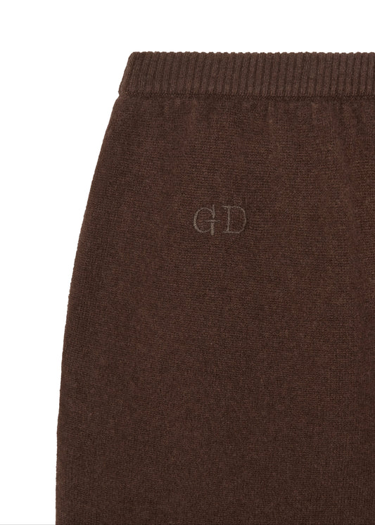 Kayla Pants in Espresso — cashmere trousers custom embroidery detail, All My Love