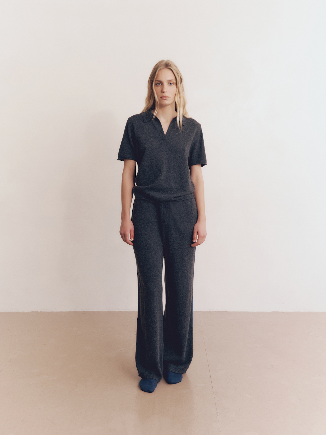 Model wearing Kayla Top in Charcoal — cashmere top, All My Love