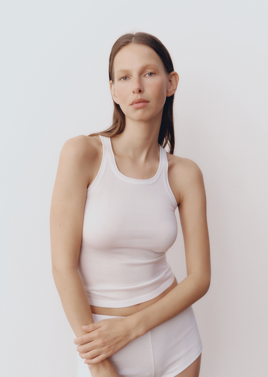 Model wearing Lindsay Top in Orchid — knit tank, All My Love