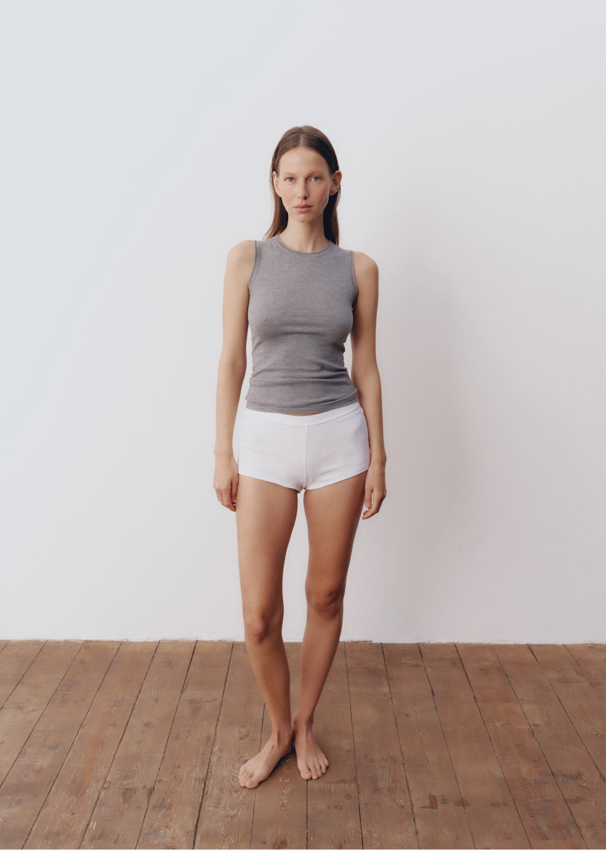 Model wearing Maddie Top in Heather Grey — knit tank, All My Love