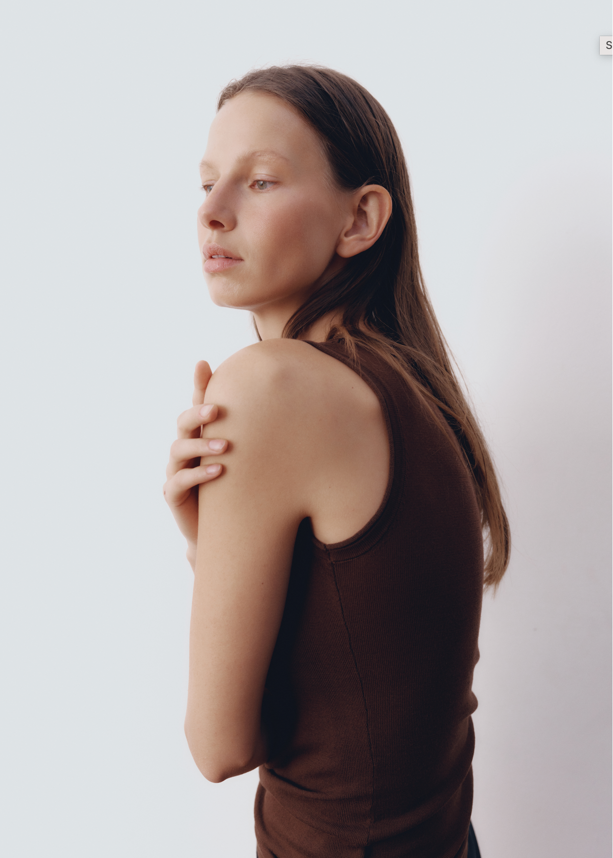 Model wearing Maddie Top in Toast — knit tank, All My Love