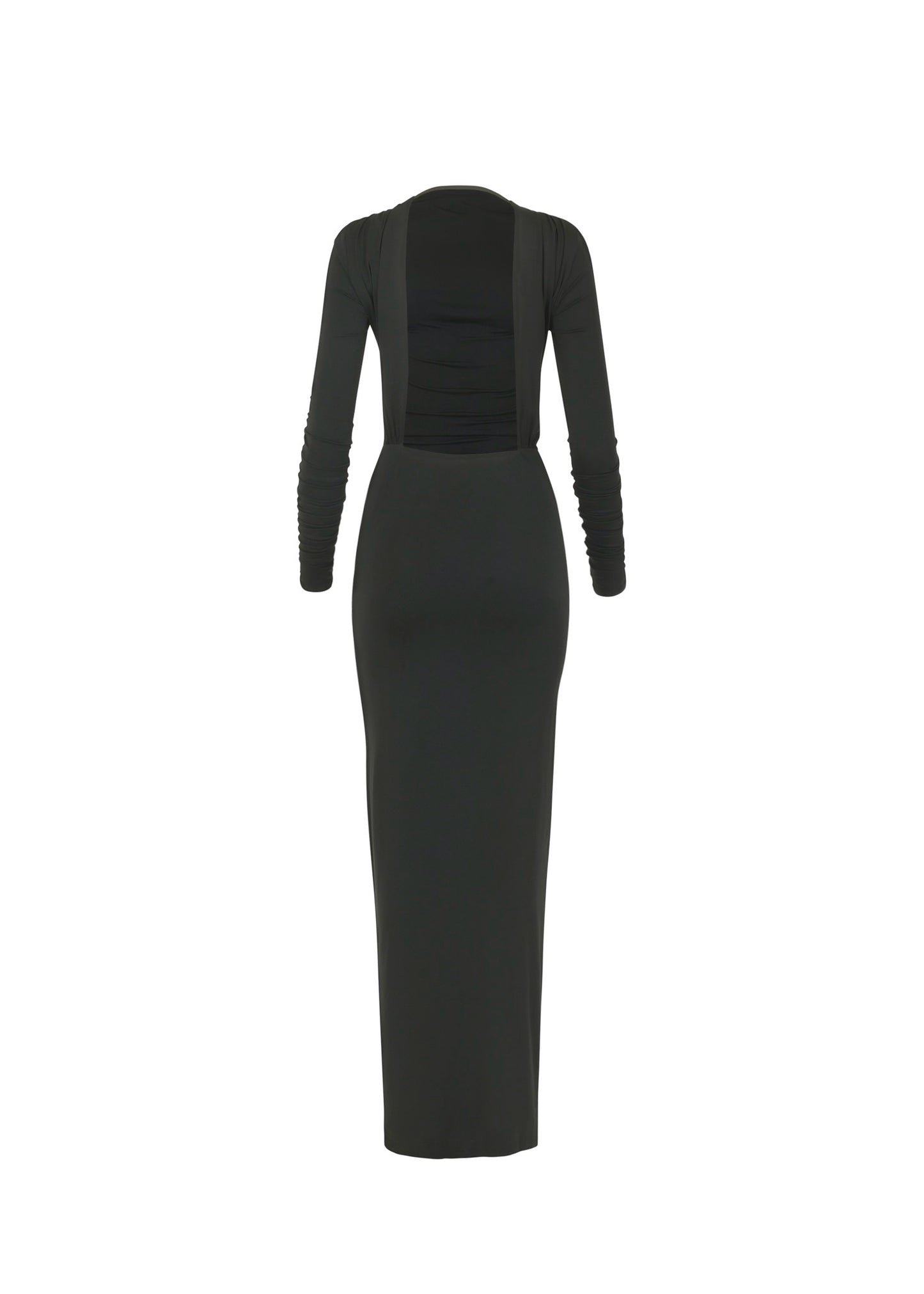 Sammy Dress in Onyx — buttery soft jersey open back long dress, back view, All My Love