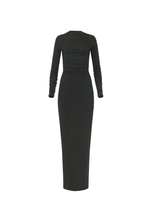 Sammy Dress in Onyx — buttery soft jersey open back long dress, front view, All My Love