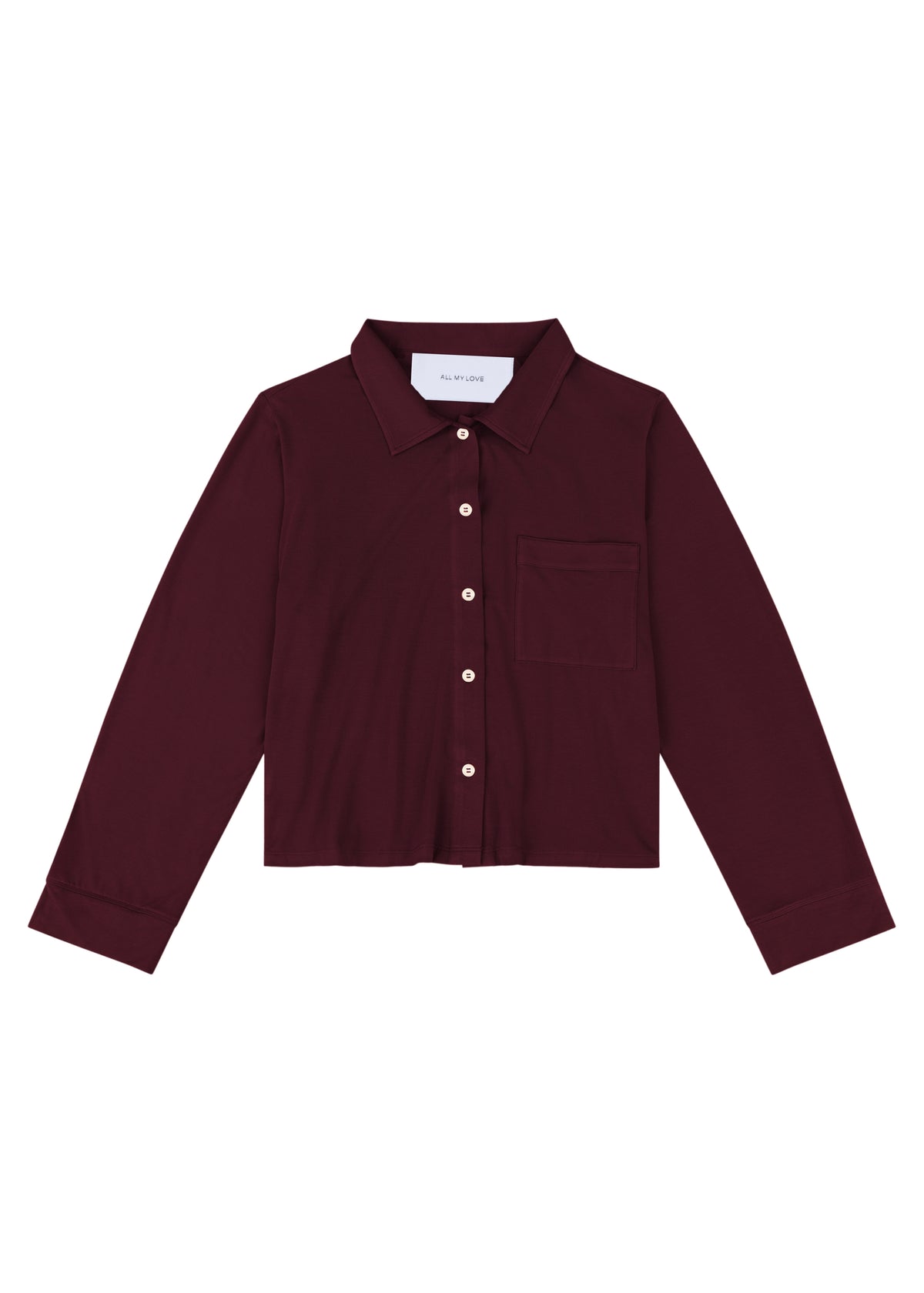 Sloan PJ Top in Cranberry — cashmere pajama top, front view, All My Love